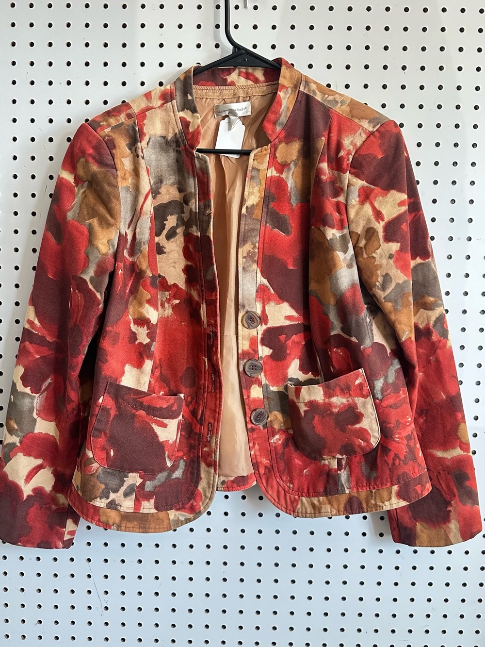 Christopher & Banks Red Multi-Color Printed Cotton-Blend Blazer
